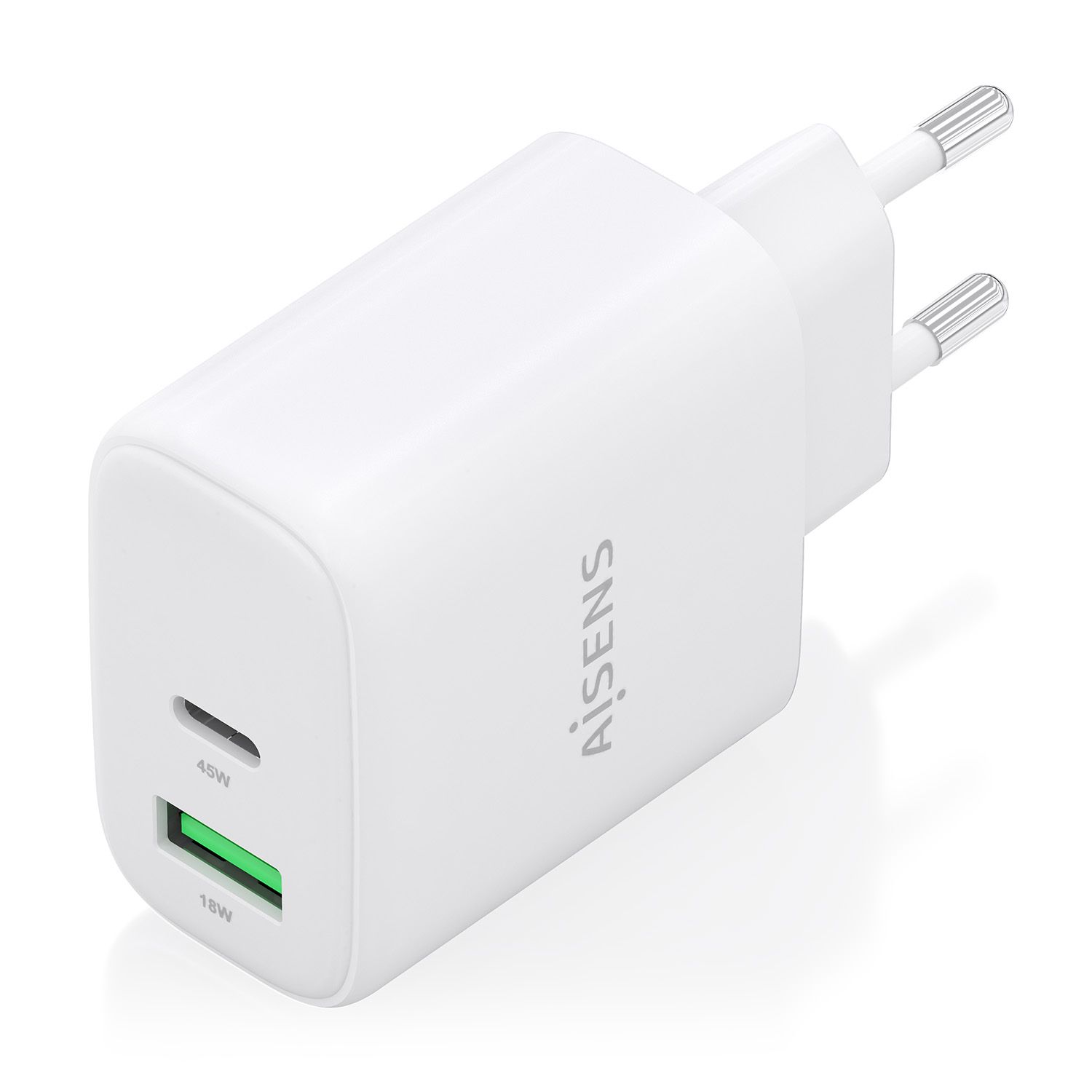 A110-0971 - Cargador de Pared AISENS GaN 45W 1xUSB-A QC 3.0 1xUSB-C PD 3.0 QC 4.0 Blanco (A110-0971)