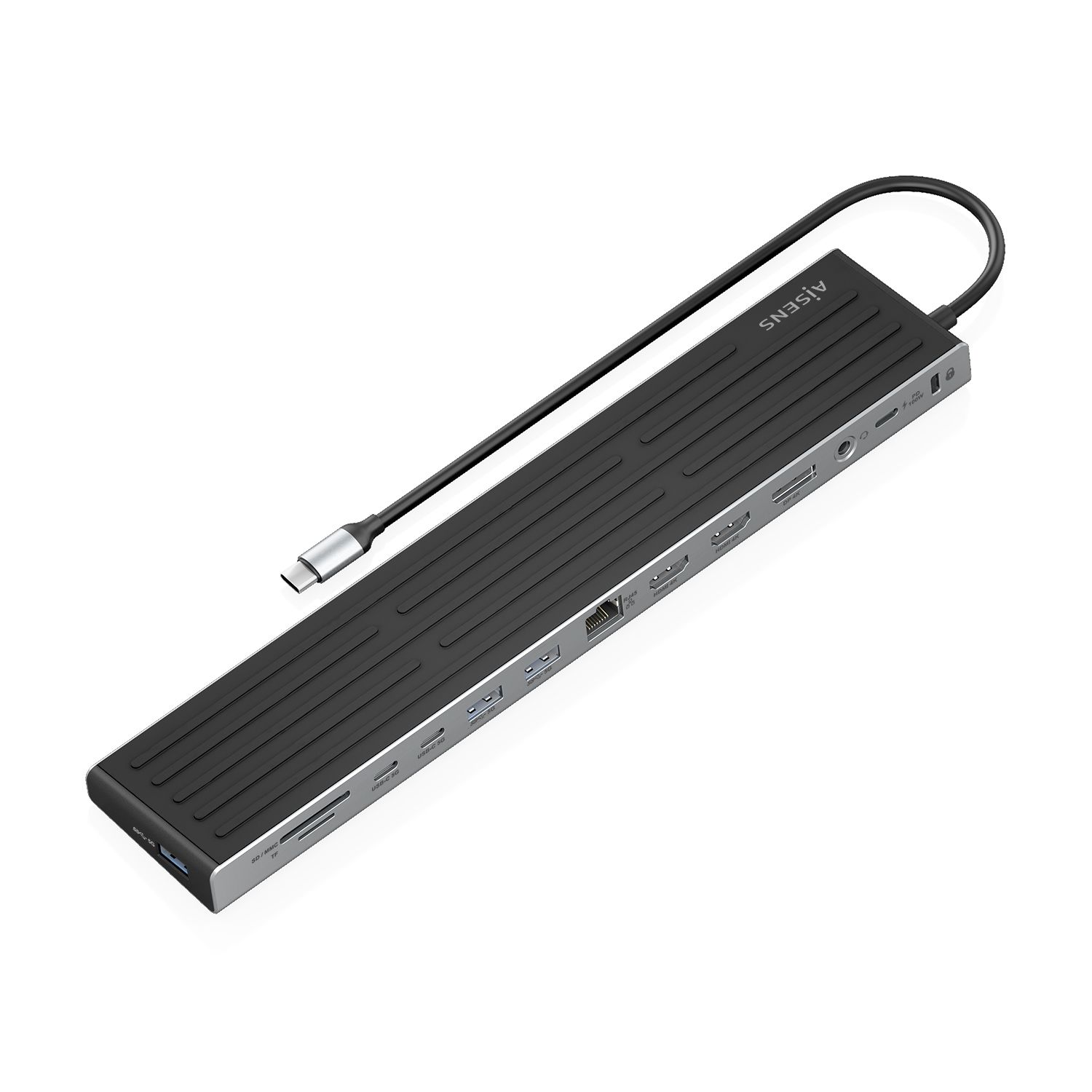 ASUC-13P042-GR - Docking Station AISENS 13en1 USB-C a 3xUSB-A 3.0/3xUSB-C 3.0 PD 100W/1xDP/2xHDMI/1xRJ45/Lector Tarjetas 4K UHD Ethernet GbE Gris (ASUC-13P042-GR)