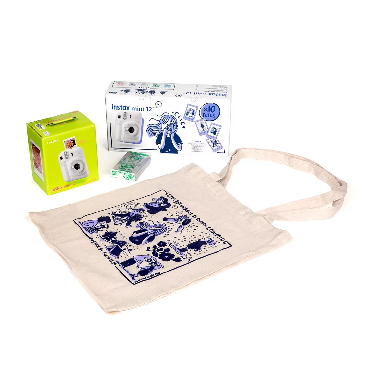 FUJ170503 - C�mara Fujiflim Intax mini 12, Kit navidad Clay White, incluye Tote Bag, Pack 10 hojas, Correa, Bateria AA.(FUJ170503)