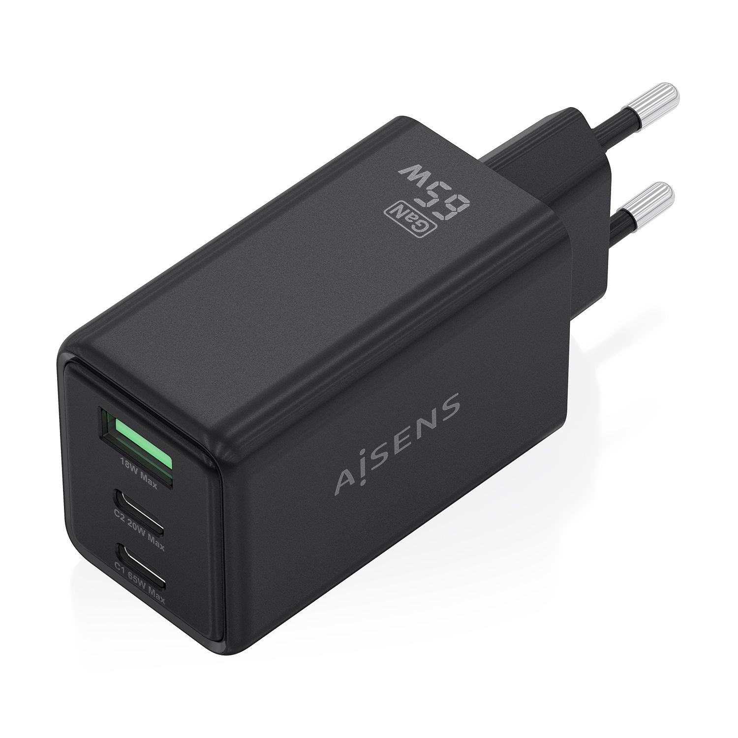 ASCH-65W3P073-BK - Cargador de Pared Aisens GaN 2Usb-C Usb-C 65W Negro (ASCH-65W3P073-BK)
