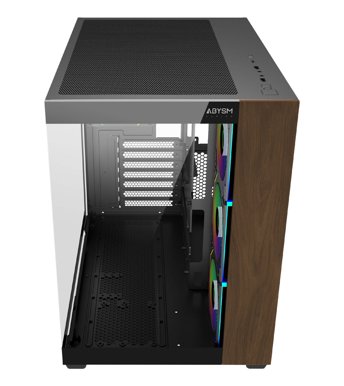 AB128535 - Caja Abysm Danube Sava Nature 285C Black, panel frontal con acabado de madera, 120mm, usb-C, ARGB, mATX (AB128535)