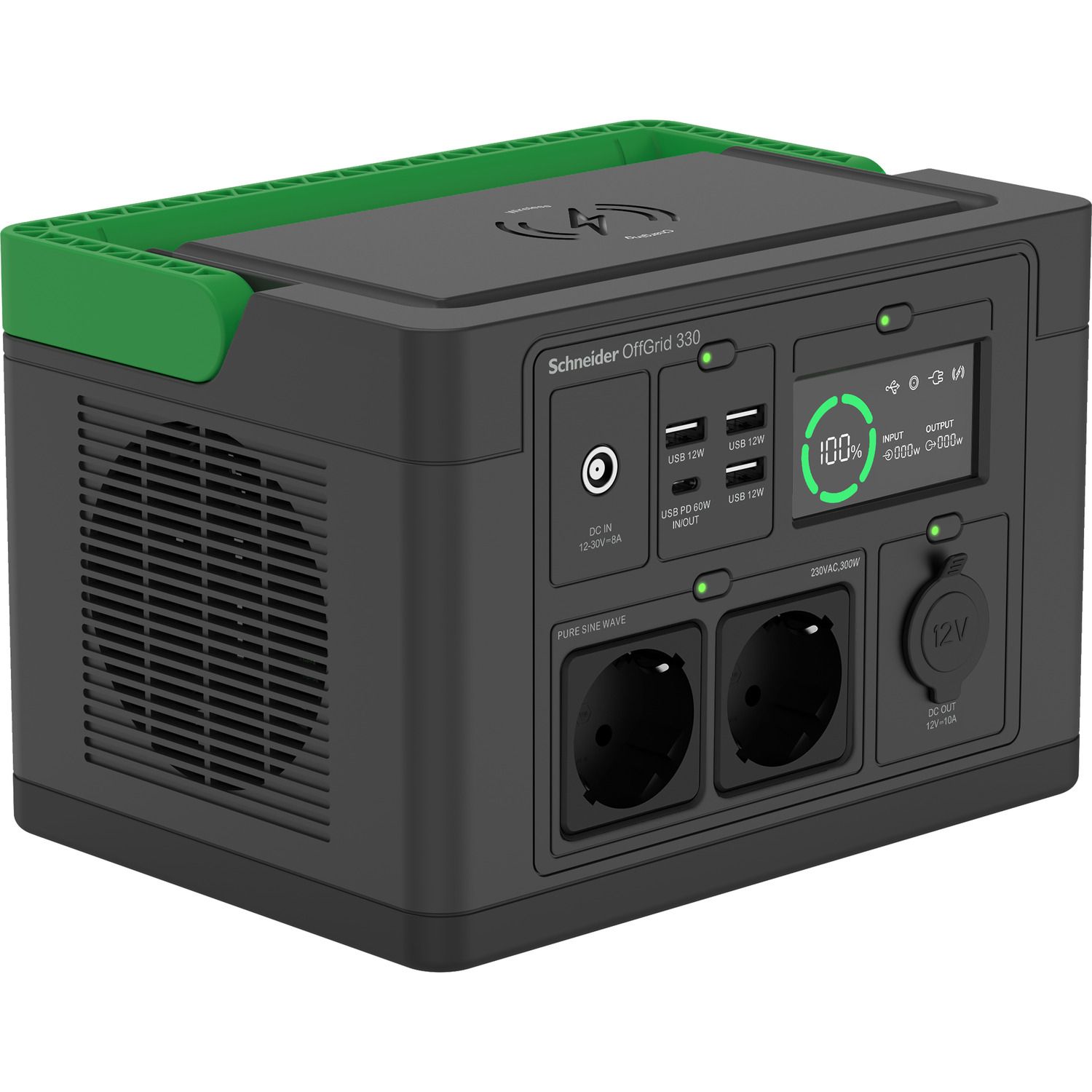 PPS330-GR - Power Station APC 330W Carga por panel Solar/Usb-C PD/corriente directa, LCD, 2Tomas AC, 3Usb-A, 1PD. (PPS330-GR)