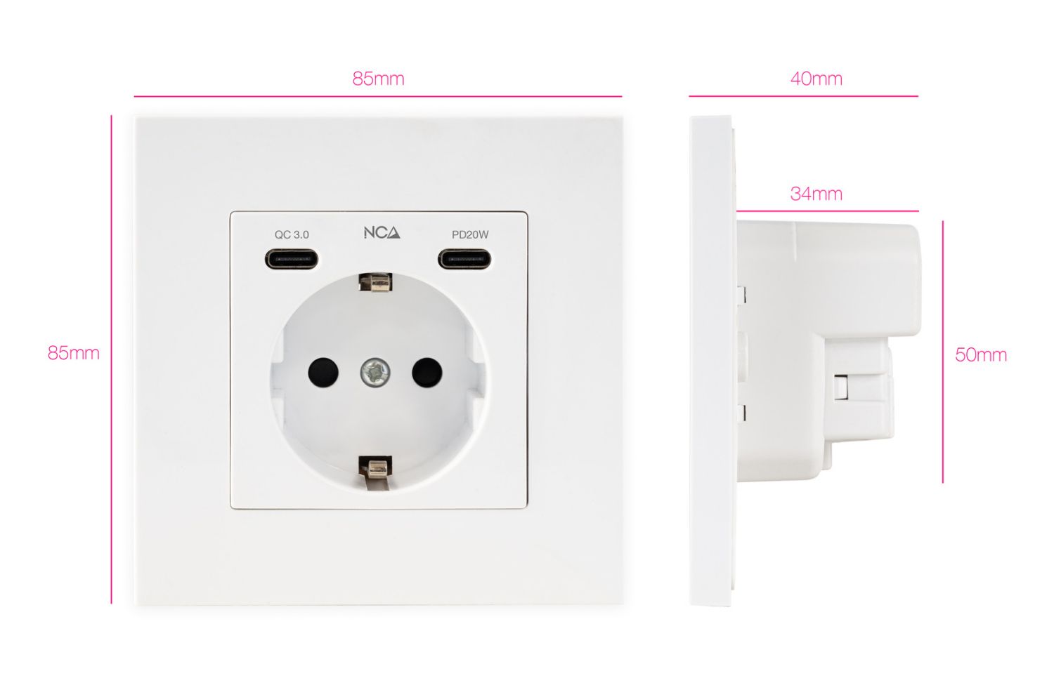 10.35.0012 - Enchufe de Pared Nanocable Schuko 1xUSB-C QC 3.0/1xUSB-C PD 20W Blanco (10.35.0012)