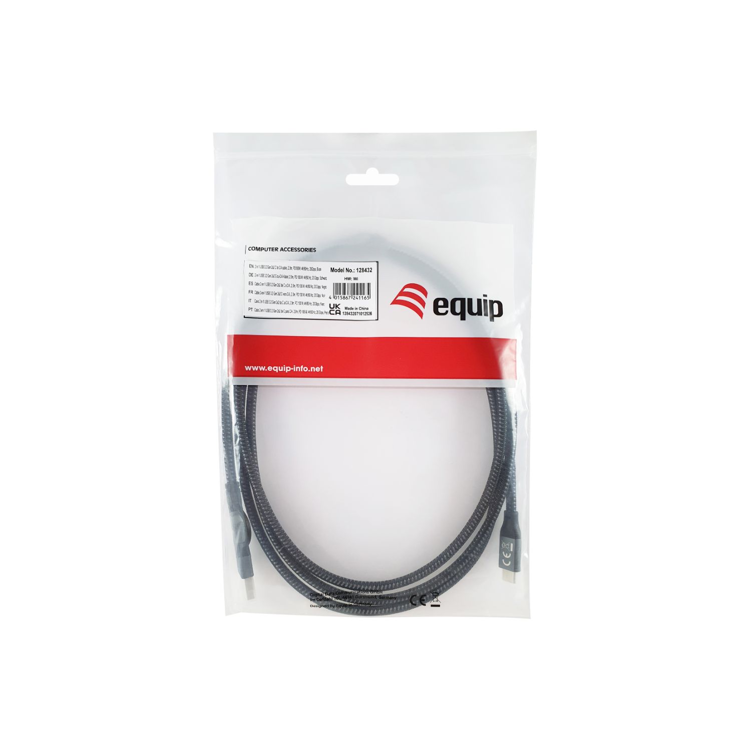 128432 - Cable EQUIP USB-C/USB-C + Adaptador USB-A 100W Trenzado 2m Negro (128432)