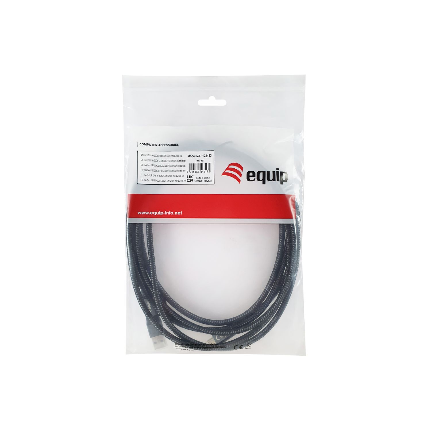 128433 - Cable EQUIP USB-C/USB-C + Adaptador USB-A 100W Trenzado 2m Negro (128433)