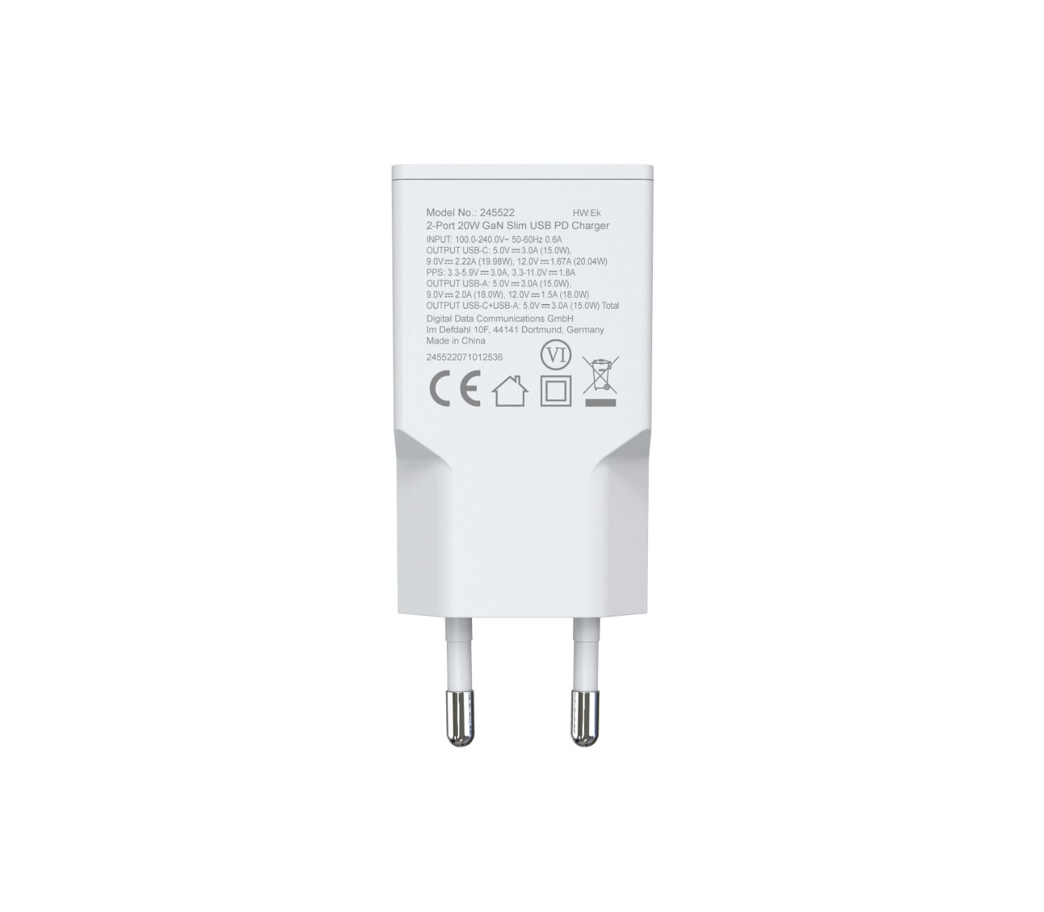 245522 - Cargador de Pared EQUIP GaN 1xUSB-A 2xUBC-C PD 3.0 QC 3.0 20W Blanco (245522)