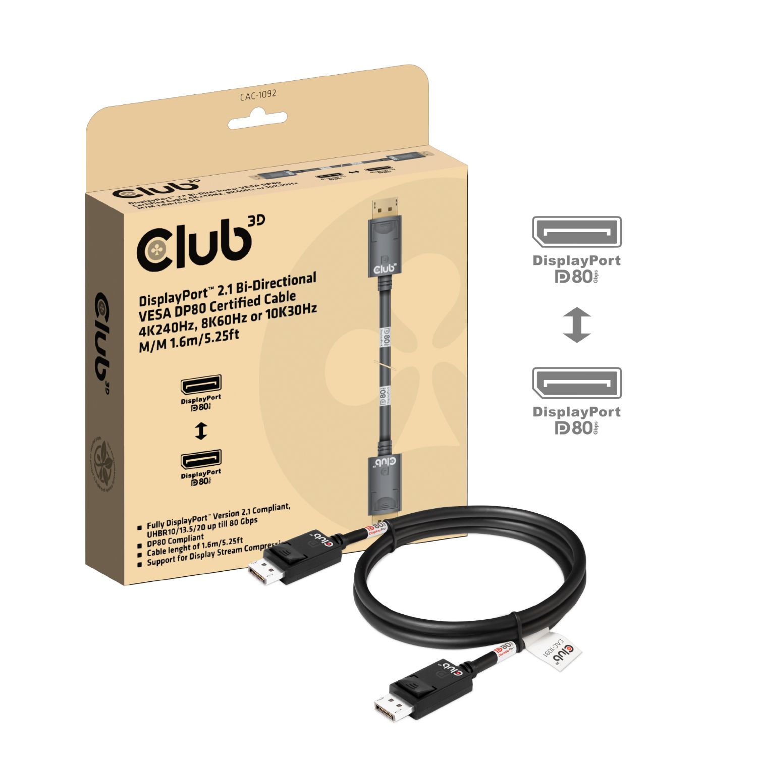 CAC-1092 - Cable Club 3D DisplayPort2.1 M/M 8K 240Hz 1.6m (CAC-1092)