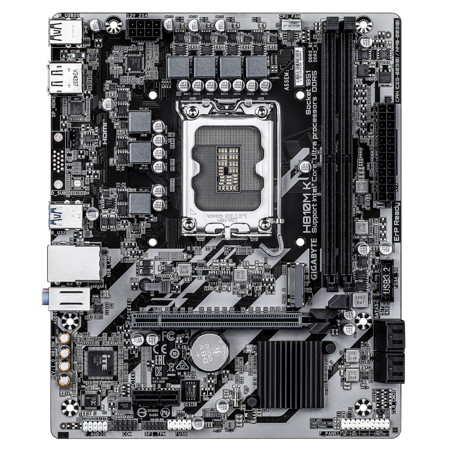 9MH810MK-00-G10 - Placa base GIGABYTE H810M K: (LGA1851) 2DDR5 M2 SATA3 PCIe 4.0 USB HDMI DP RJ45 mATX 7.1 Ethernet (9MH810MK-00-G10)