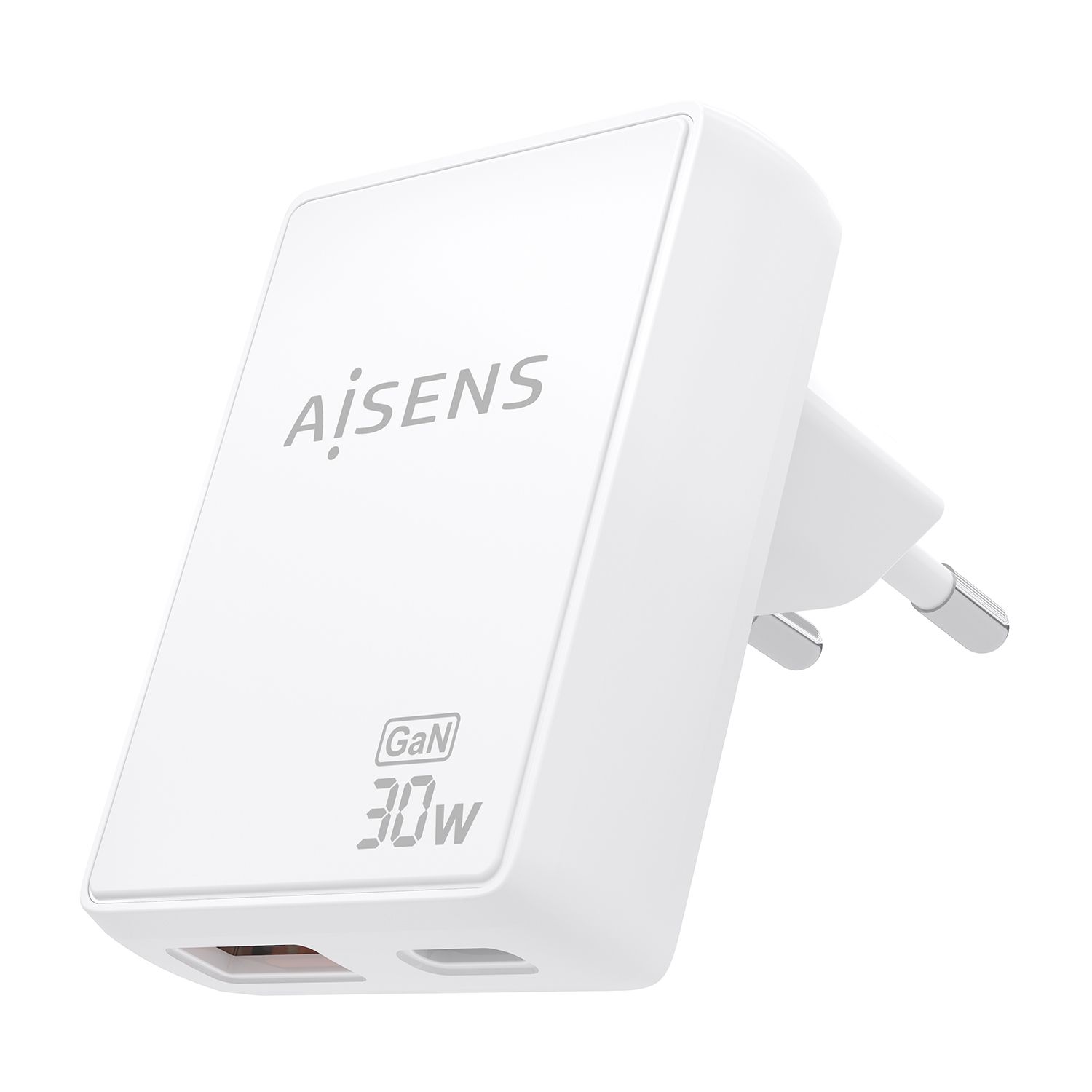 ASCH-30W2P074-W - Cargador de Pared AISENS GaN 30W PD 3.0 QC 3.0 1xUSB-A 1xUSB-C Blanco (ASCH-30W2P074-W)