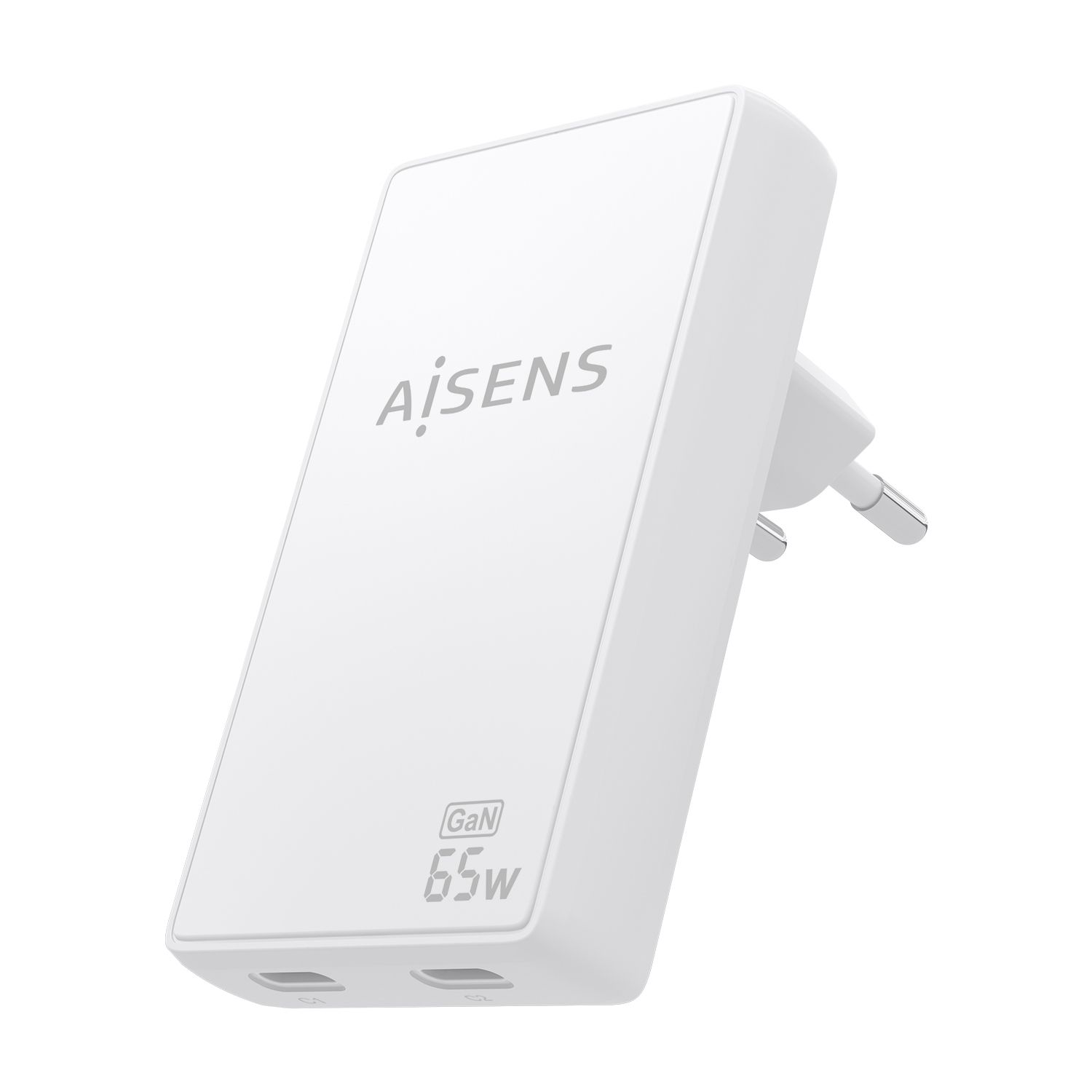 ASCH-65W2P077-W - Cargador de Pared AISENS GaN 65W PD 3.0 QC 3.0 2xUSB-C Blanco (ASCH-65W2P077-W)