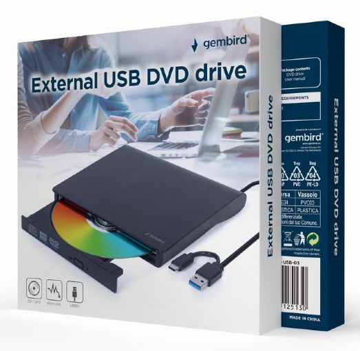 DVD-USB-031 - Lector DVD GEMBIRD Gembrid USB-C/USB-A DVD�RW Negro (DVD-USB-031)