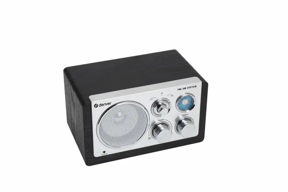 TR-63B BLACK - Radio Denver anal�gica AM/FM con entrada AUX, 15W, fuente de alimentaci�n de 230 V incorporada o 4 pilas AA. (TR-63B)