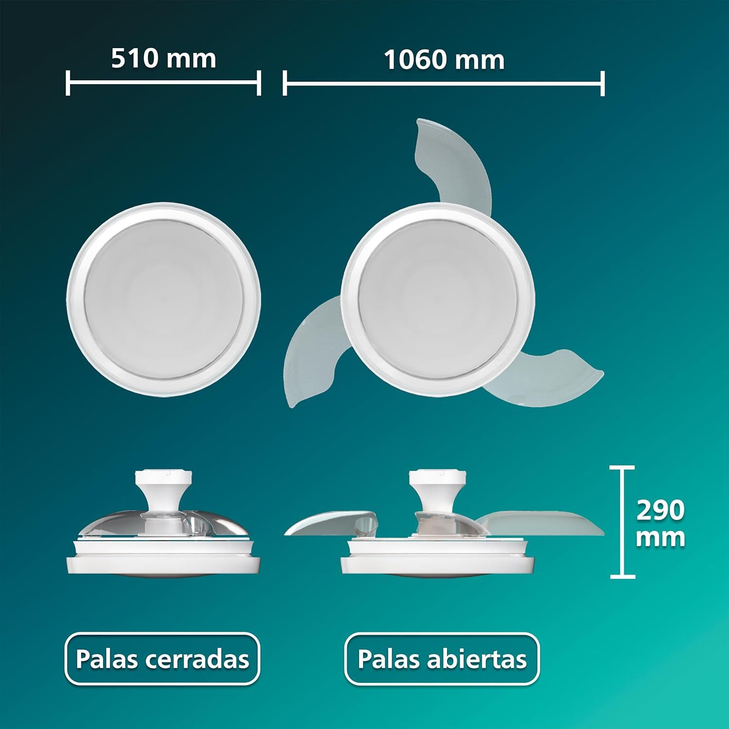 929004750001 - Ventilador Techo Philips Bliss luz LED 2700-6500K, aspas retr�ctiles, Blanco. (929004750001)