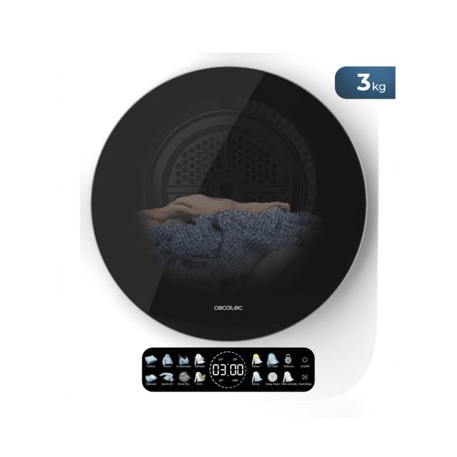 A01_EU01_111288 - Secadora Cecotec Bolero DressCode Dry, compacta de evacuaci�n de 3 kg blanca de capacidad, pantalla FullColor, 8 programas, secado autom�tico inteligente, tambor Inox con giro bidireccional, funci�n UV Care, Dry Shoe Pro, antiarrugas.(A01_EU01_111288)