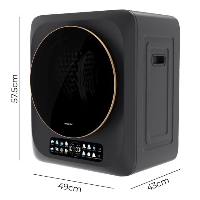 A01_EU01_111289 - Secadora Cecotec Bolero DressCode Dry Dark, compacta de evacuaci�n de 3 kg dark de capacidad, pantalla FullColor, 8 programas, secado autom�tico inteligente, tambor Inox con giro bidireccional, funci�n UV Care, Dry Shoe Pro,antiarrugas.(A01_EU01_111289)