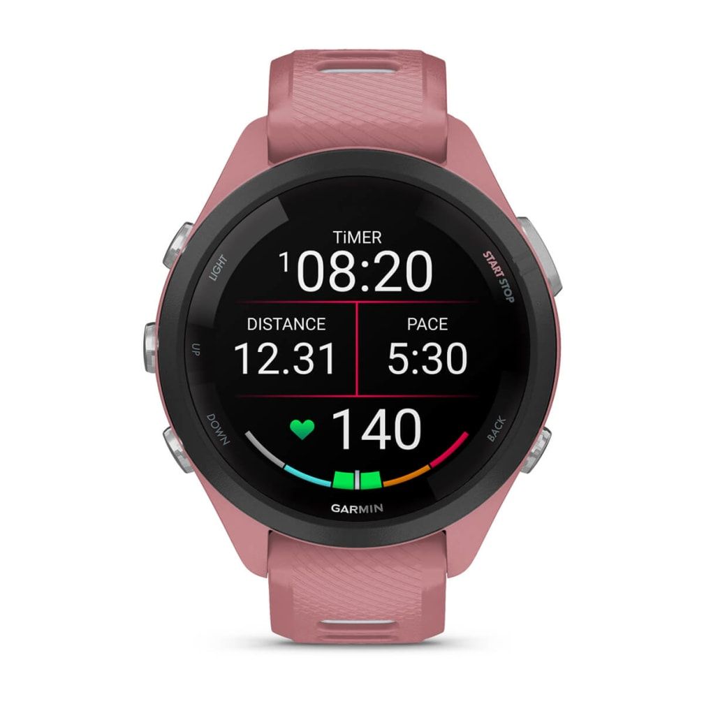 010-02810-15 - Smartwatch Garmin Forerunner 265S 42mm Bisel negro con carcasa en rosa y correa de silicona en rosa/gris. (010-02810-15)