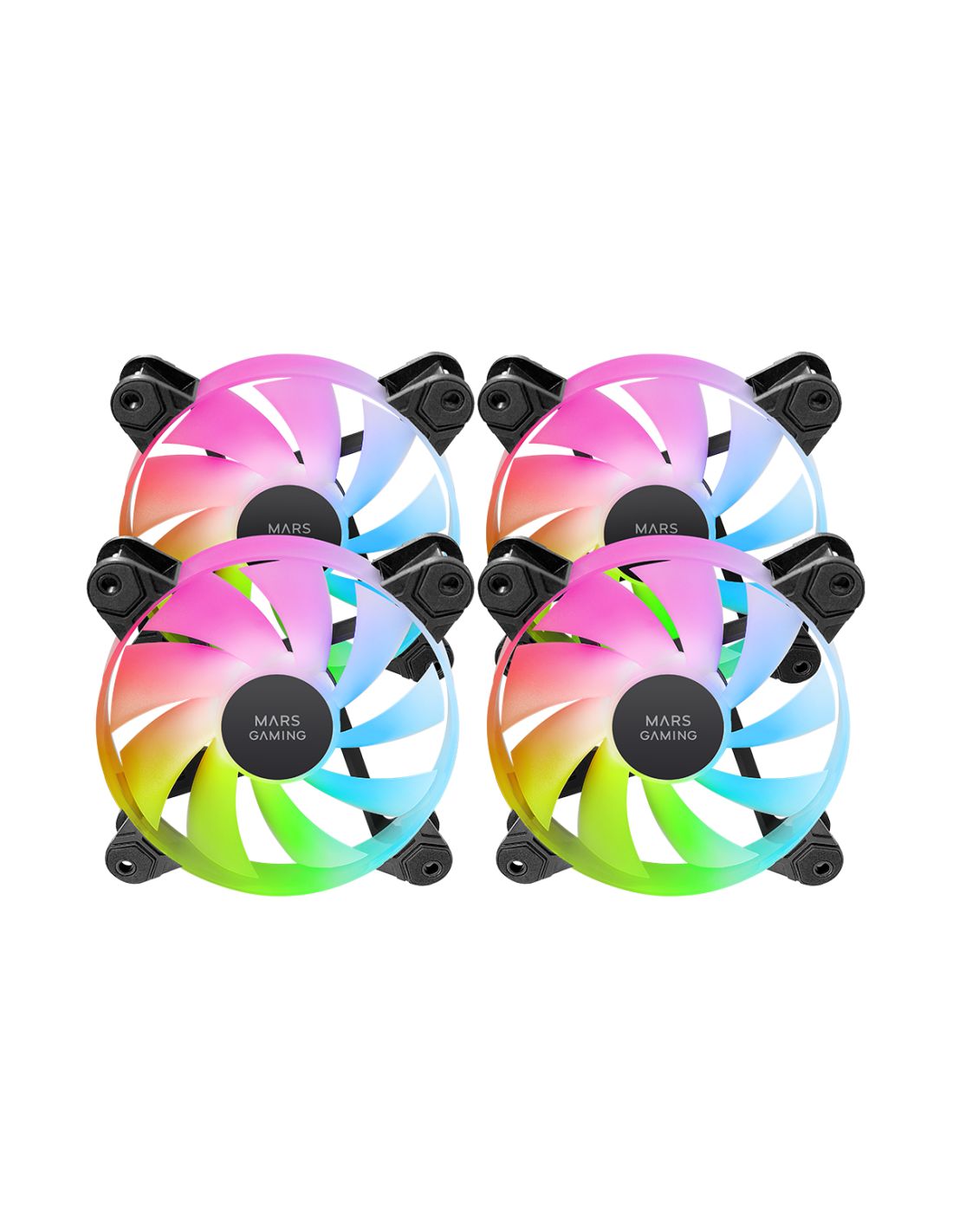 MF4A - Ventiladores Mars Gaming 4x120mm ARGB Rainbow Doble Conector 5V 3pin Negro (MF4A)