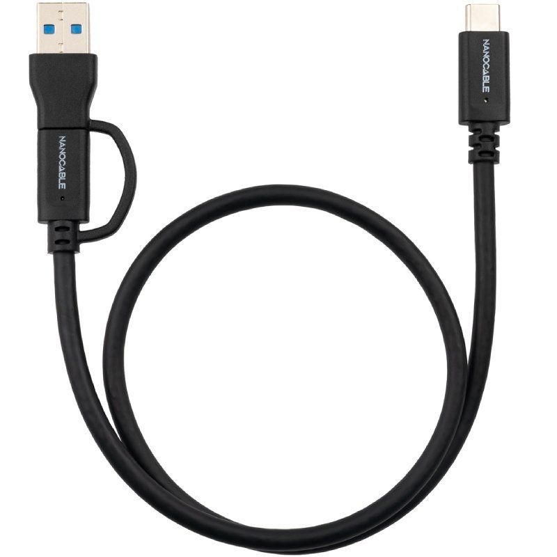 10.01.4801 - Cable Nanocable USB-C+USB-A/M a USB-C/M PD 60W 1m Negro (10.01.4801)