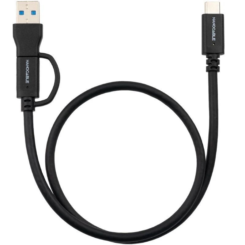 10.01.4802 - Cable Nanocable USB-C+USB-A/M a USB-C/M PD 60W 2m Negro (10.01.4802)