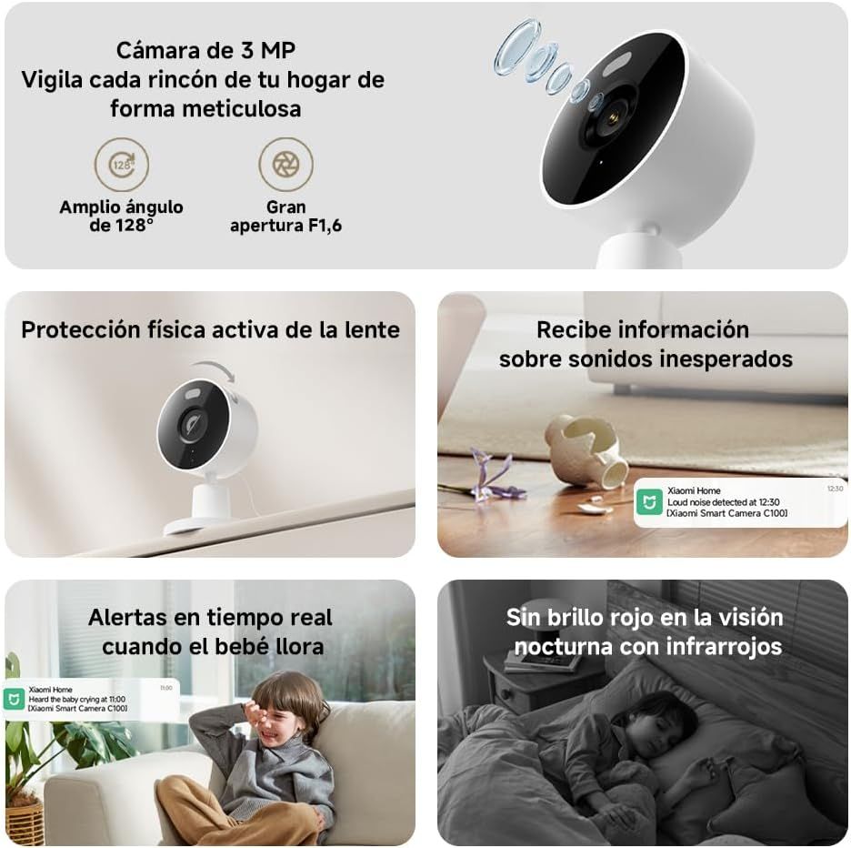 XIA-CAM SM CAM C100 WH - C�mara IP XIAOMI C100 2K 3mp H.265 WiFi 6 Bluetooth 5.2 Visi�n Nocturna Control desde APP Blanca/Negra (BHR07VOGL)