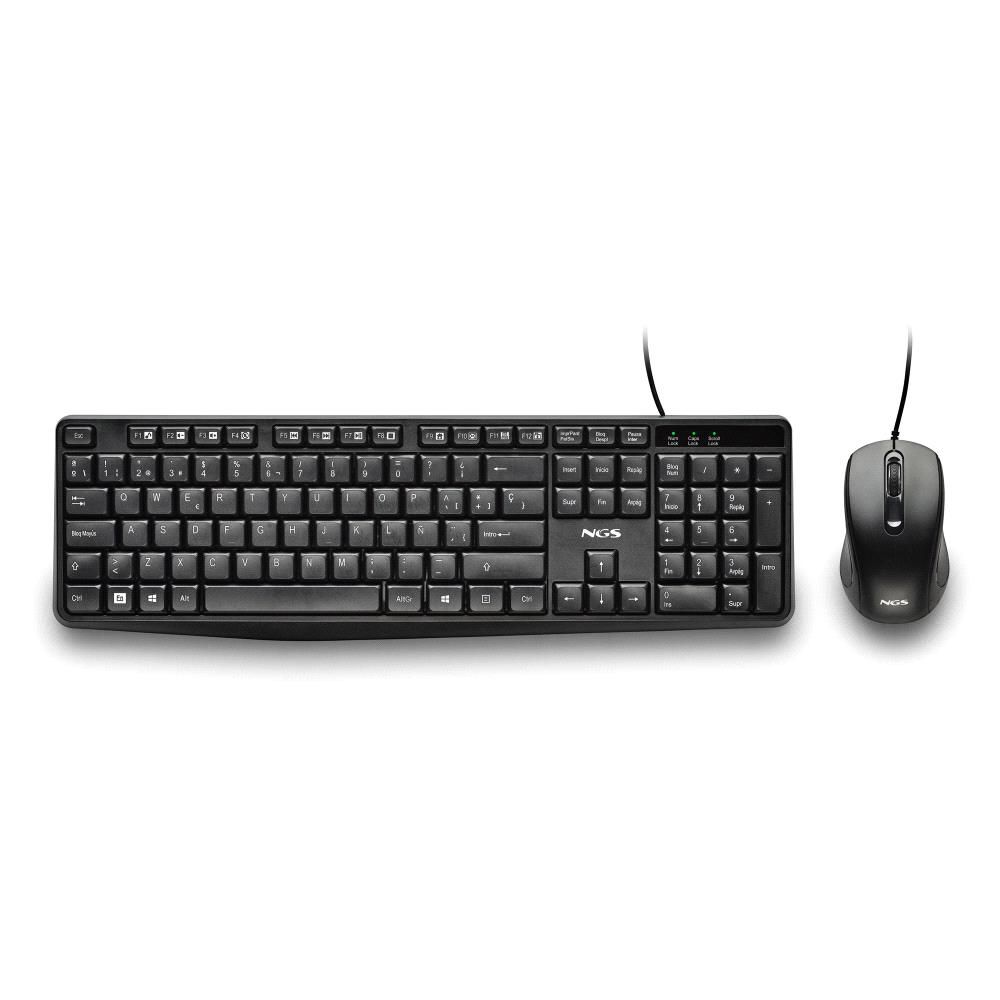 COCOAKITV2SPANISH - Kit Teclado + Rat�n NGS V2 QWERTY USB �ptico Ambidextro 1000dpi Negro (COCOAKITV2SPANISH)