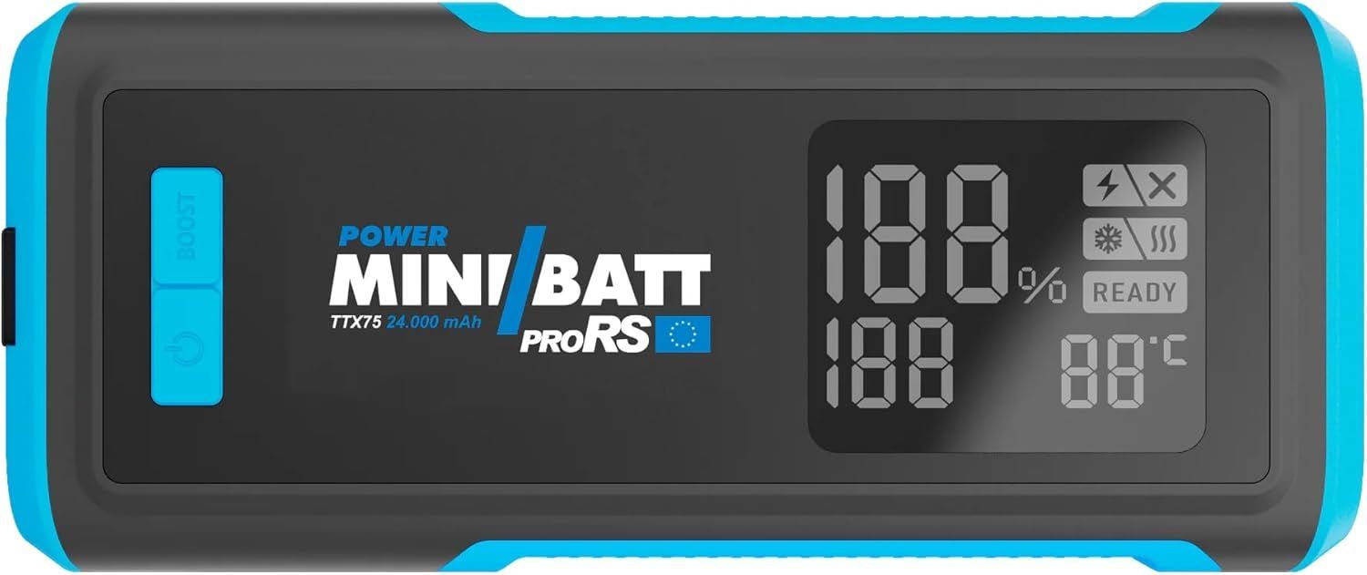 MB-PRORS - Arrancador MiniBatt 24000mAh + Tester intergado, para Motores Gasolina y di�sel hasta 8.000CC, Powerbank profesional PD 100W con salida Usb-C. linterna LED. (MB-PRORS)
