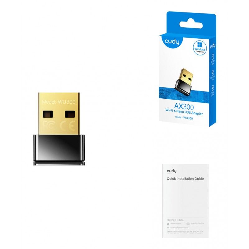 WU300 - Adaptador CUDY Nano USB AX300 WiFi 6 Antena Interna Negro (WU300)