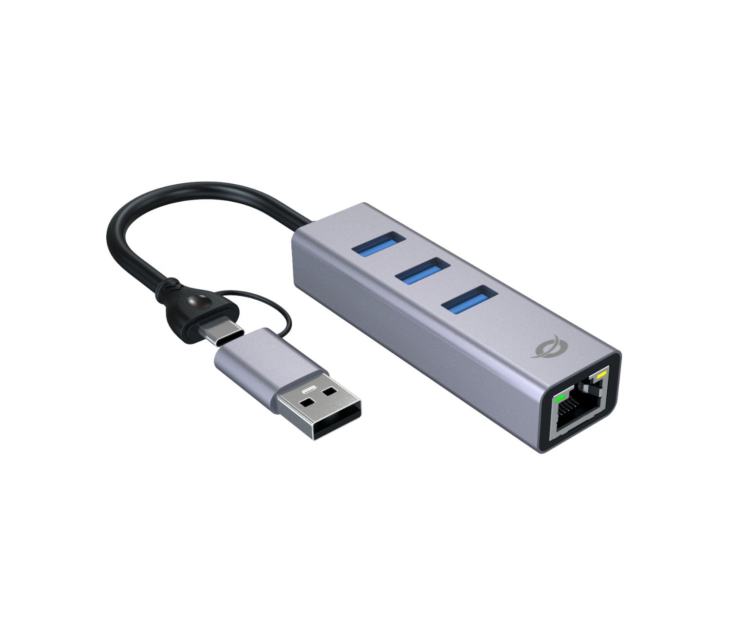 ABBY25G - Adaptador CONCEPTRONIC USB-A+USBC a 3xUSB-A/1xRJ45 Ethernet LAN GbE Cable 0.18m Gris (ABBY25G)