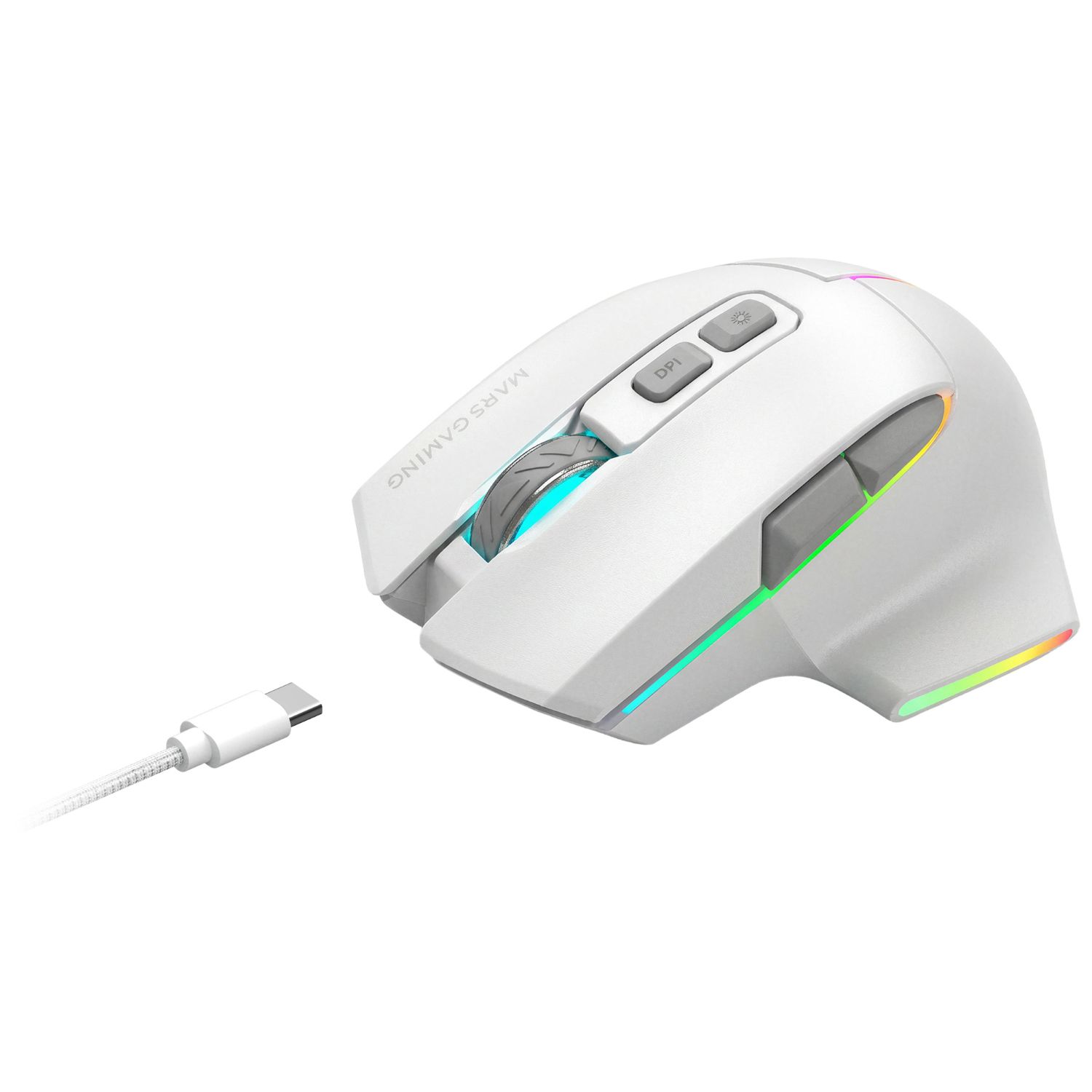 MMWVECTORW - Rat�n Mars Gaming �ptico Diestro RGB Chroma RF Wireless/Bluetooth 5.4/USB-A 12000dpi 7 Botones Cable 1.5m Blanco (MMWVECTORW)
