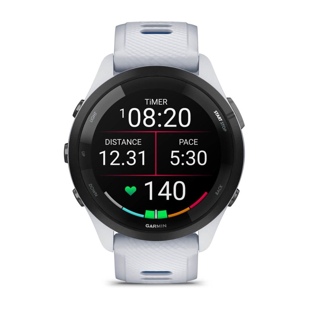 010-02810-11 - Smartwatch Garmin Forerunner 265 AMOLED Digital T�ctil Color 1.3? 46mm 8Gb Multideporte WiFi Bluetooth GPS Cuerpo Blanco/Negro Correa Silicona Blanca/Azul (010-02810-11)