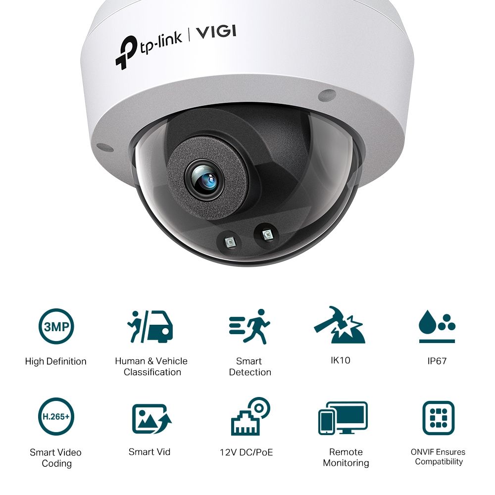 VIGI C230I 2.8MM - C�mara IP TP-Link Domo 3mp Sensor CMOS 1xRJ45 Ethernet PoE IP67 IK10 Visi�n Nocturna Interior/Exterior Techo Blanca (VIGI C230I 2.8mm)