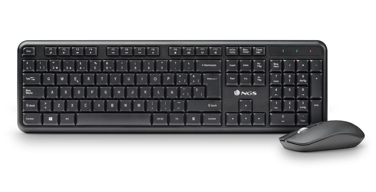 SERENITYKITSPANISH - Kit Teclado + Rat�n NGS Multidispositivo Multimedia QWERTY RF Wireless �ptico Ambidextro 1600dpi 3 Botones Negro (SERENITYKITSPANISH)