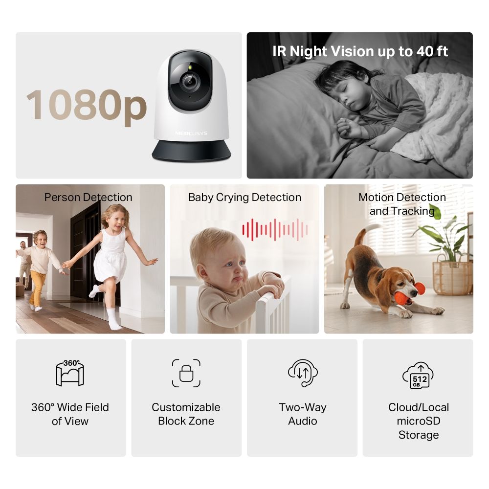 MC200 - C�mara IP Mercusys Sensor CMOS FHD 360� WiFi Visi�n Nocturna Blanca (MC200)