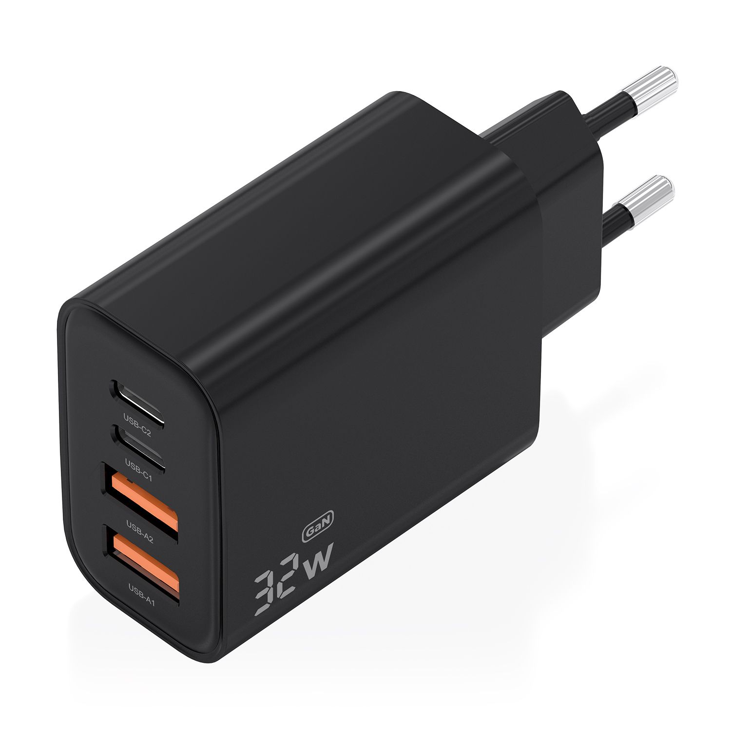A110-1028 - Cargador de Pared AISENS GaN 32W PD 3.0 QC 3.0 2xUSB-A 2xUSB-C Negro (A110-1028)