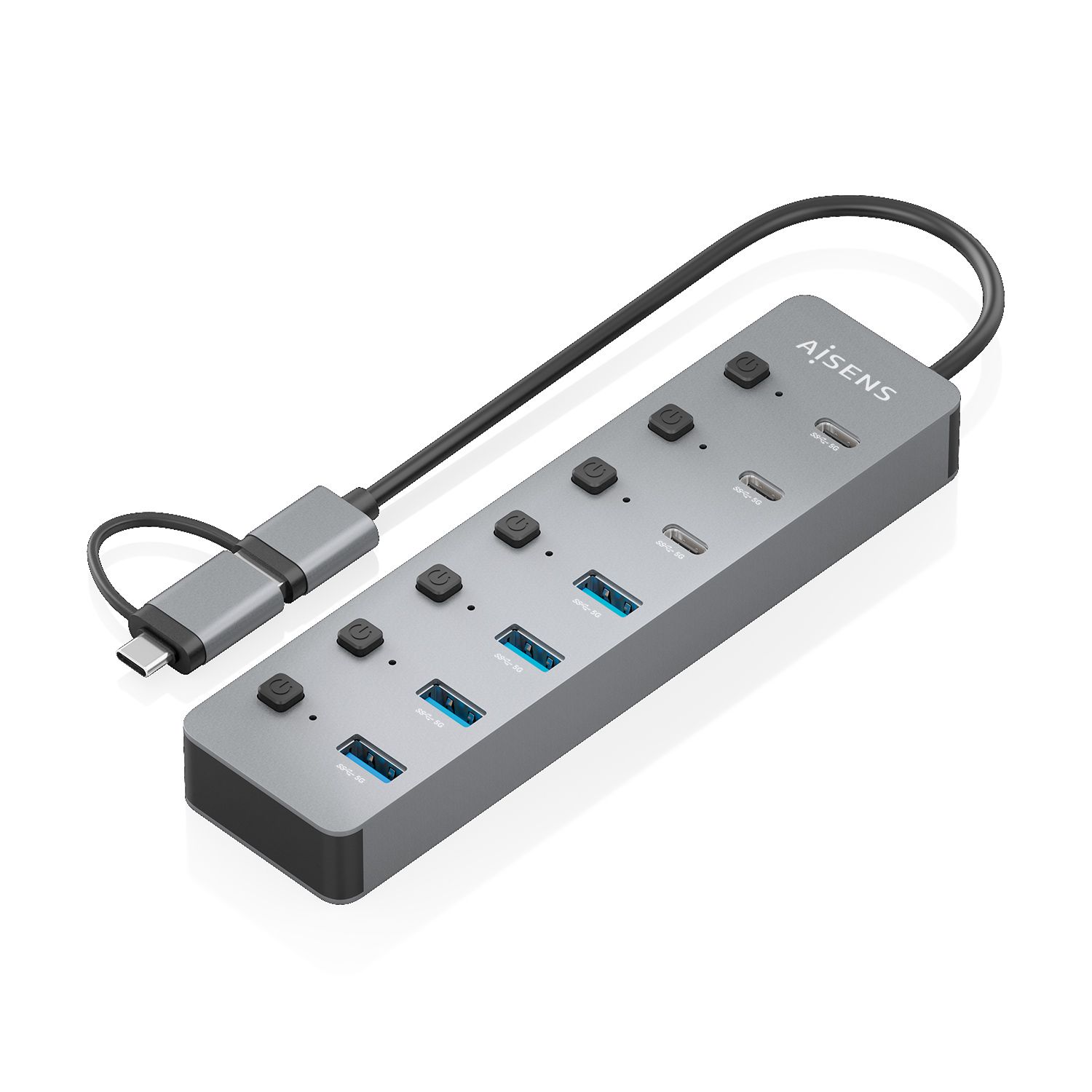 ASUC-8P043-GR - Hub AISENS USB-A 3.0 a 4xUSB-A 3.0/3xUSB-C 3.0 0.3m Gris (ASUC-8P043-GR)