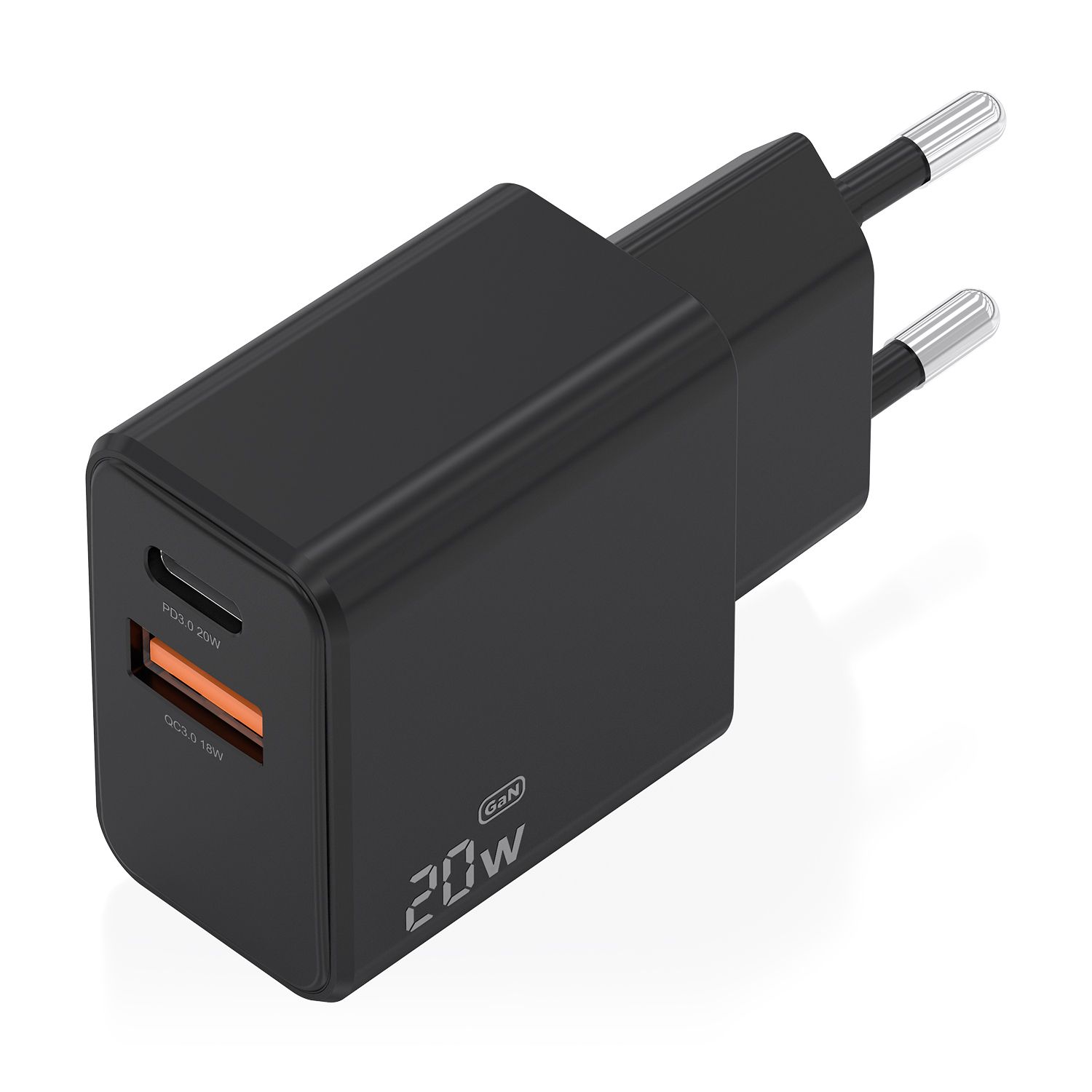 A110-1026 - Cargador de Pared AISENS GaN 20W PD 3.0 QC 3.0 1xUSB-A 1xUSB-C Negro (A110-1026)
