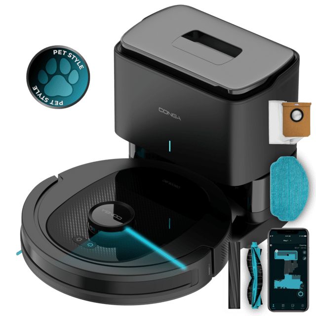 A01_EU01_100082 - Robot Aspirador L�ser CECOTEC Conga 8490 Ultimate Ultra Power Home Limpieza 4 en 1: Barre/Aspira/Friega/Pasa la Mopa Base de Autovaciado 2.5L Succi�n 7000Pa Autonom�a 170 minutos Control por APP Negro (A01_EU01_100082)