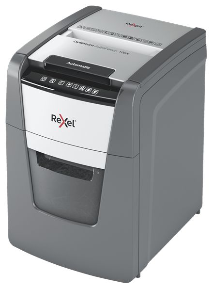 2020100XEU - Destructora autom�tica REXEL Optimum AutoFeed 100X P-4, hasta 100hojas A4 a la vez, papelera extra�ble de 34L. Tritura grapas y clips. (2020100XEU)