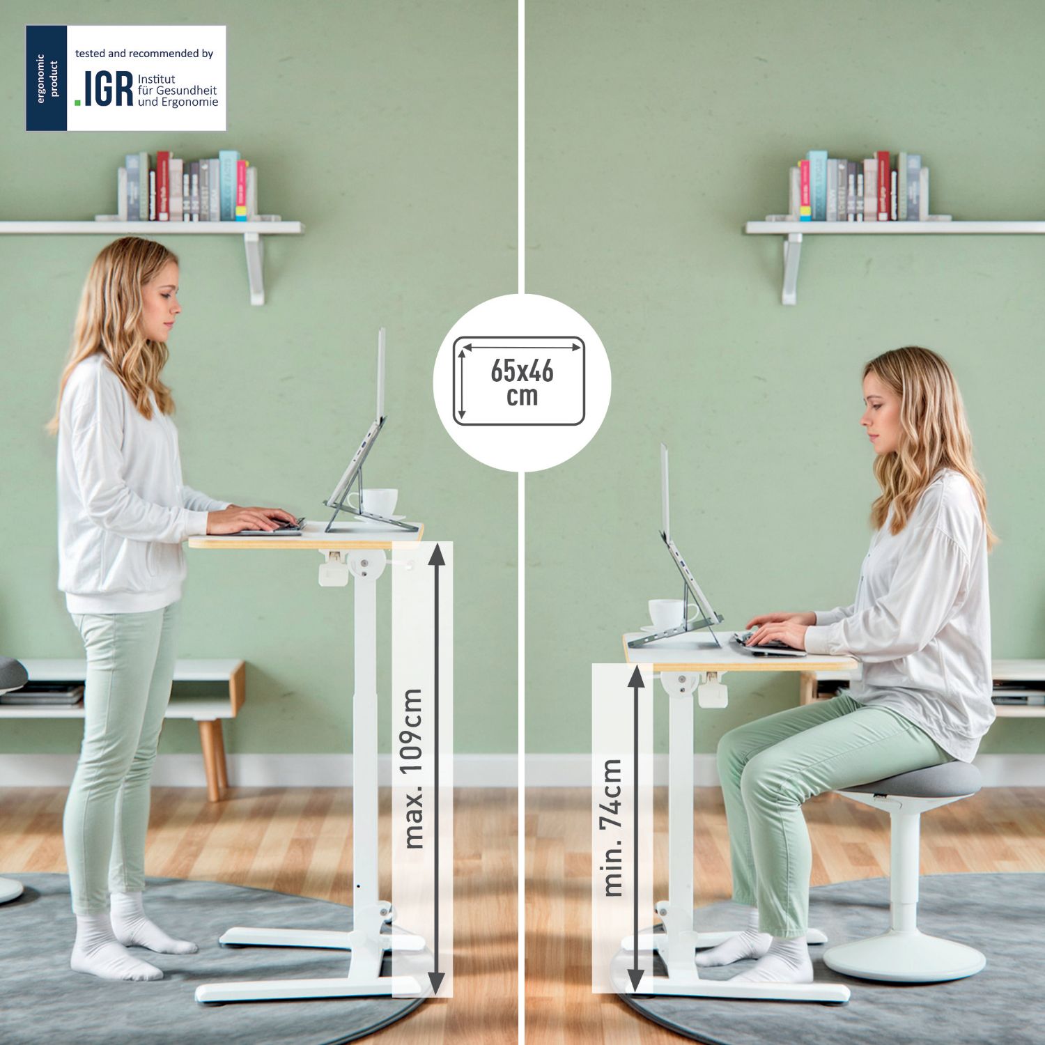 6588-00-01 - Mesa Escritorio Leitz Ergo Altura regulable para sentarse/estar de pie, 65x46x1.8cm, Blanco. (6588-00-01)