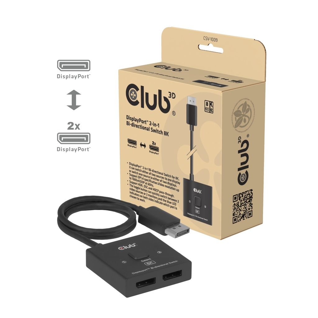 CSV-1009 - Switch Club 3D 2xDisplayPort 8K Ultra HD/60Hz Bidireccional Negro (CSV-1009)