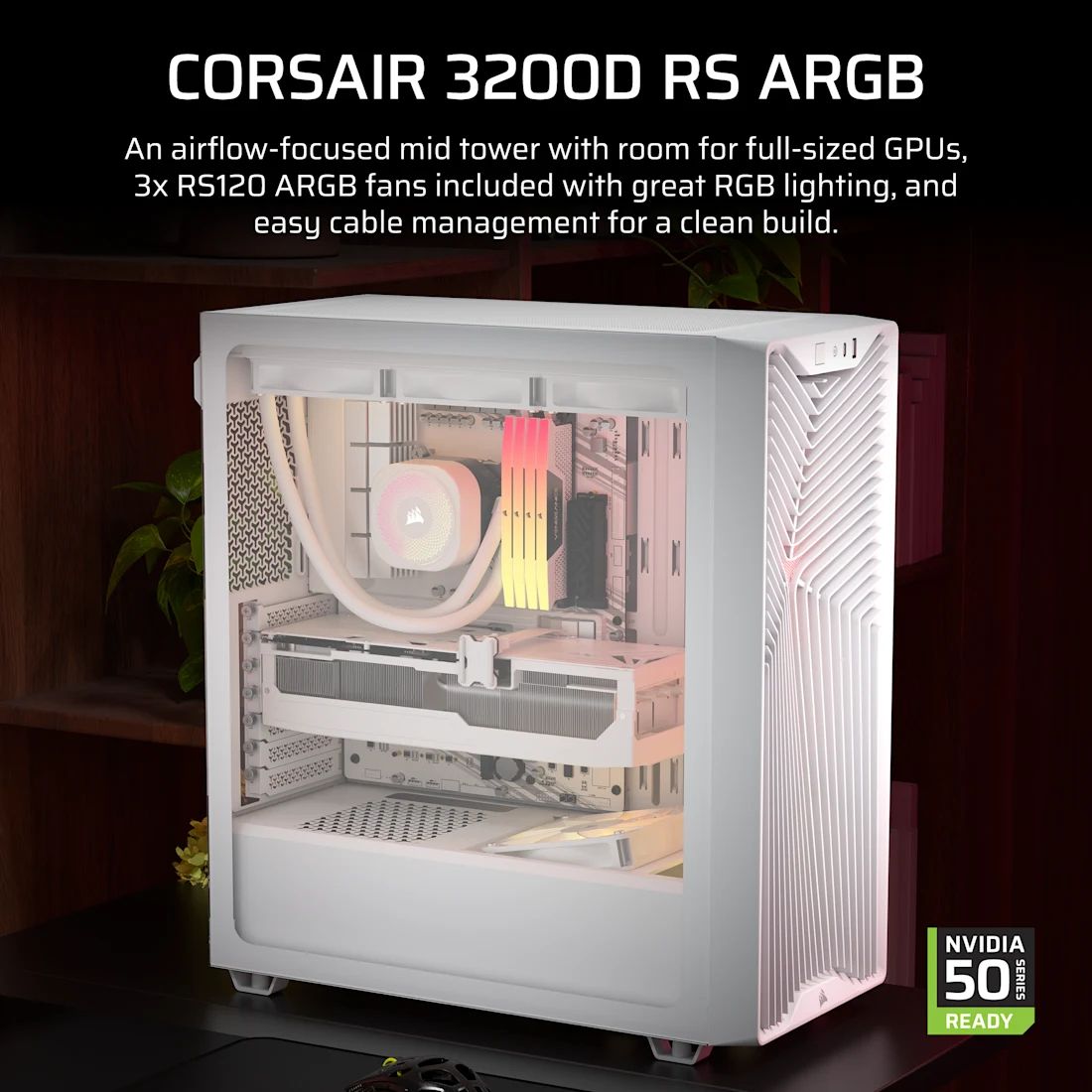CC-9011345-WW - Caja Corsair 3200D RS ARGB Panel Lateral de Cristal Templado 1xUSB 2.0 1xUSB-C 3.2 ATX Mini-ATX mATX Blanca (CC-9011345-WW)