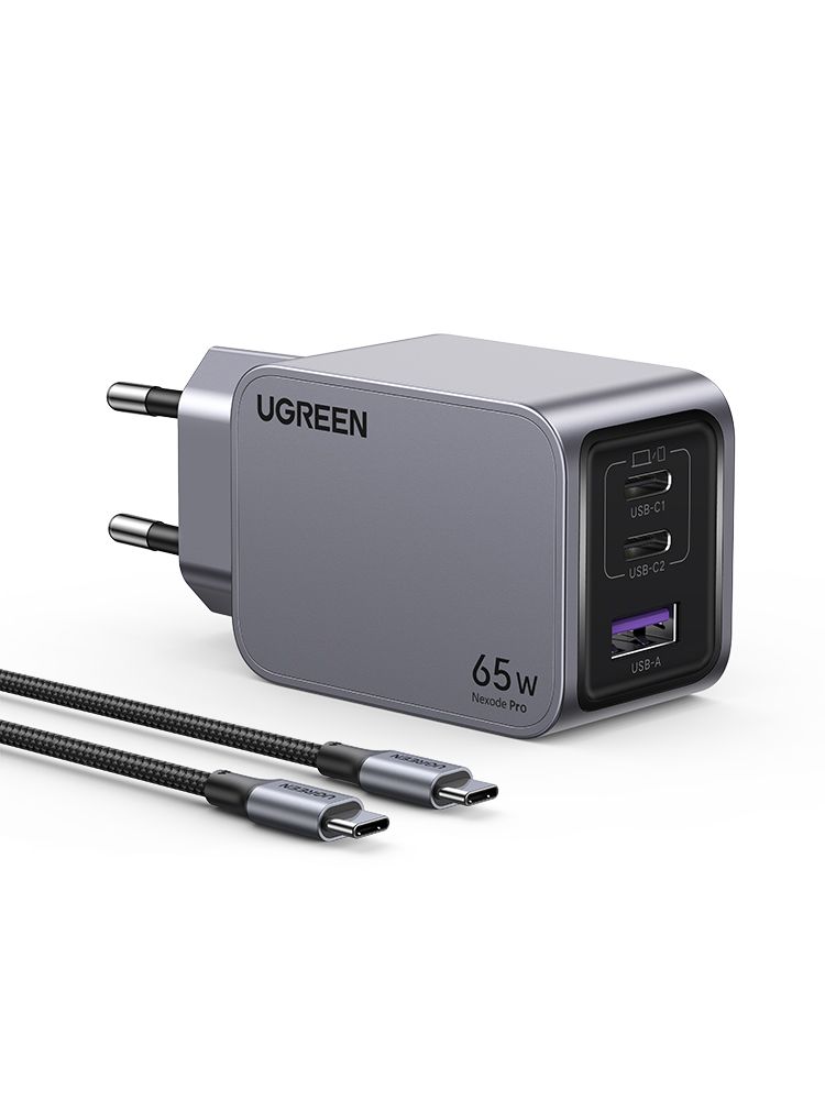 25871 - Cargador Ugreen GaN 65W 1xUSB-A 2xUSB-C Carga R�pida Gris (25871)