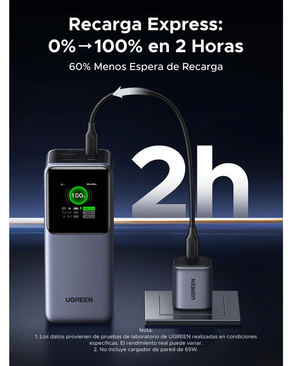 35524B - PowerBank Ugreen Nexode 20000 mAh 130W 1xUSB-A 2xUSB-C Gris (35524B)