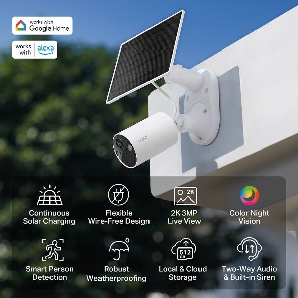 TC82 KIT - C�mara IP TP-Link 2K 3mp H.264 Sensor CMOS Panel Solar Altavoces/Micr�fono Integrados IP65 WiFi Interior/Exterior Visi�n Nocturna 9.1m LED IR Techo/Pared Blanca (TC82 KIT)