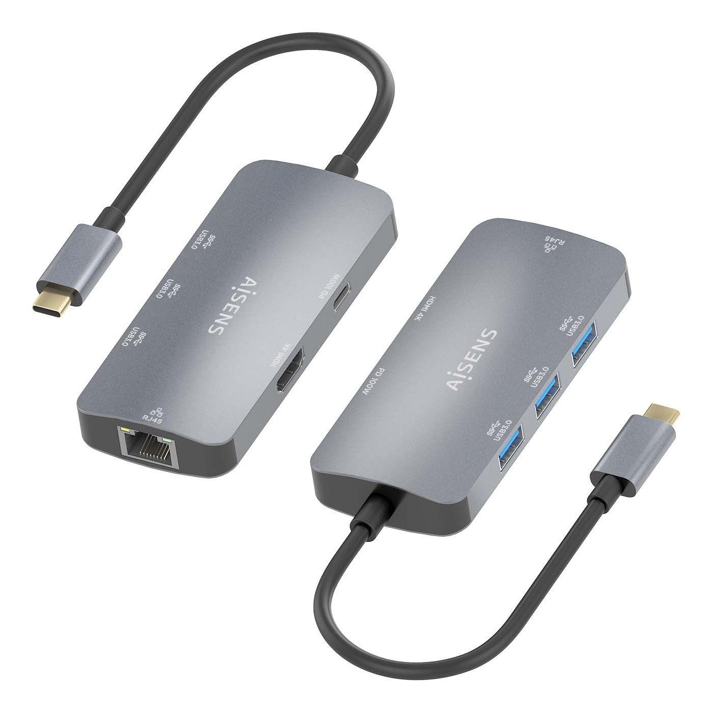 ASUC-6P019-GR - Docking Station AISENS USB-C a 1xHDMI/3xUSB-A/1xUSB-C PD 100W/RJ45 Gris (ASUC-6P019-GR)