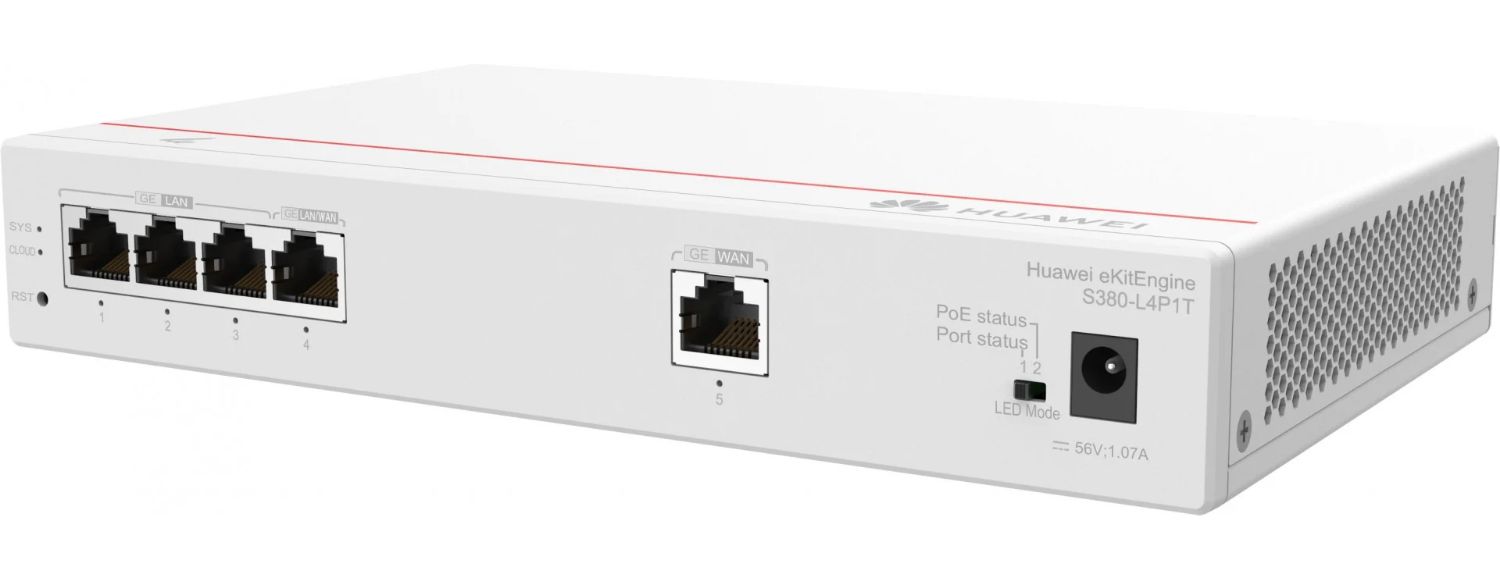98012178 - Switch Huawei S380-L4P1T 4xRJ45 GbE PoE Rack Gris (98012178)