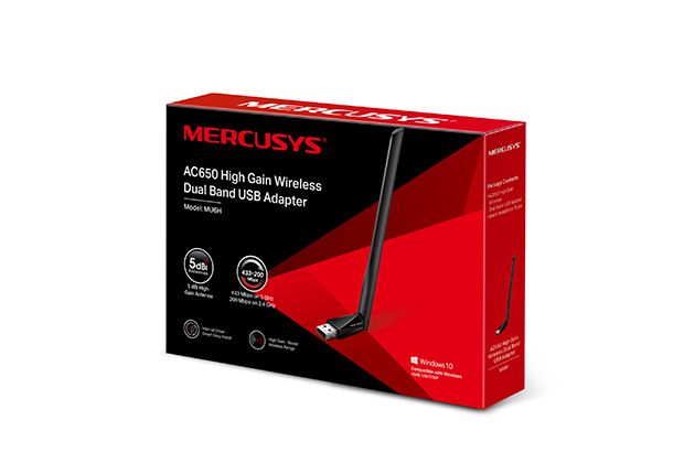 MU6H - Adaptador Mercusys USB 2.0 AC650 DualBand Antena Externa 5dBi Negro (MU6H)