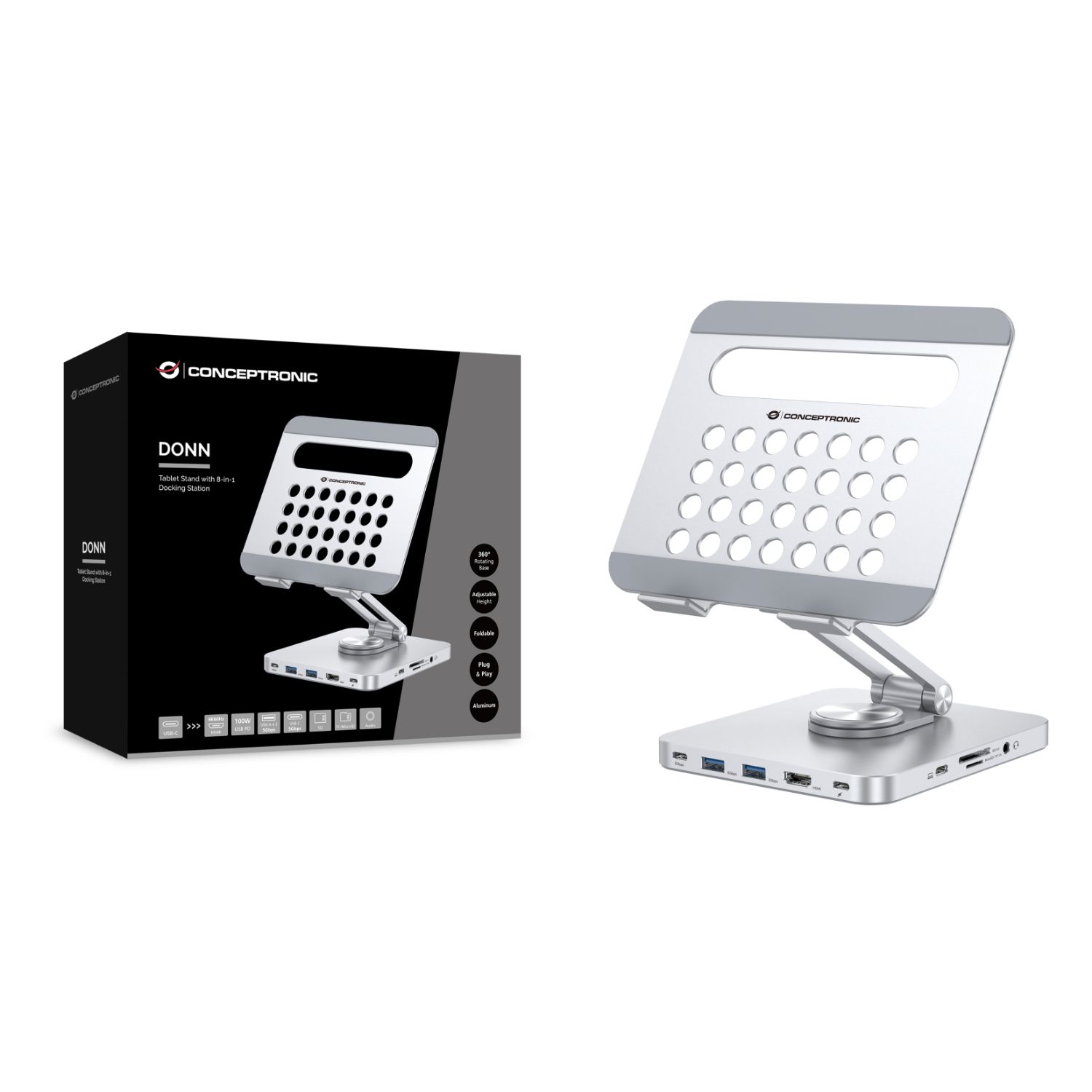 DONN26G - Docking Station CONCEPTRONIC 2xUSB-A 3.0 1xUSB-C 3.0 1xHDMI USB DP 100W Plata (DONN26G)
