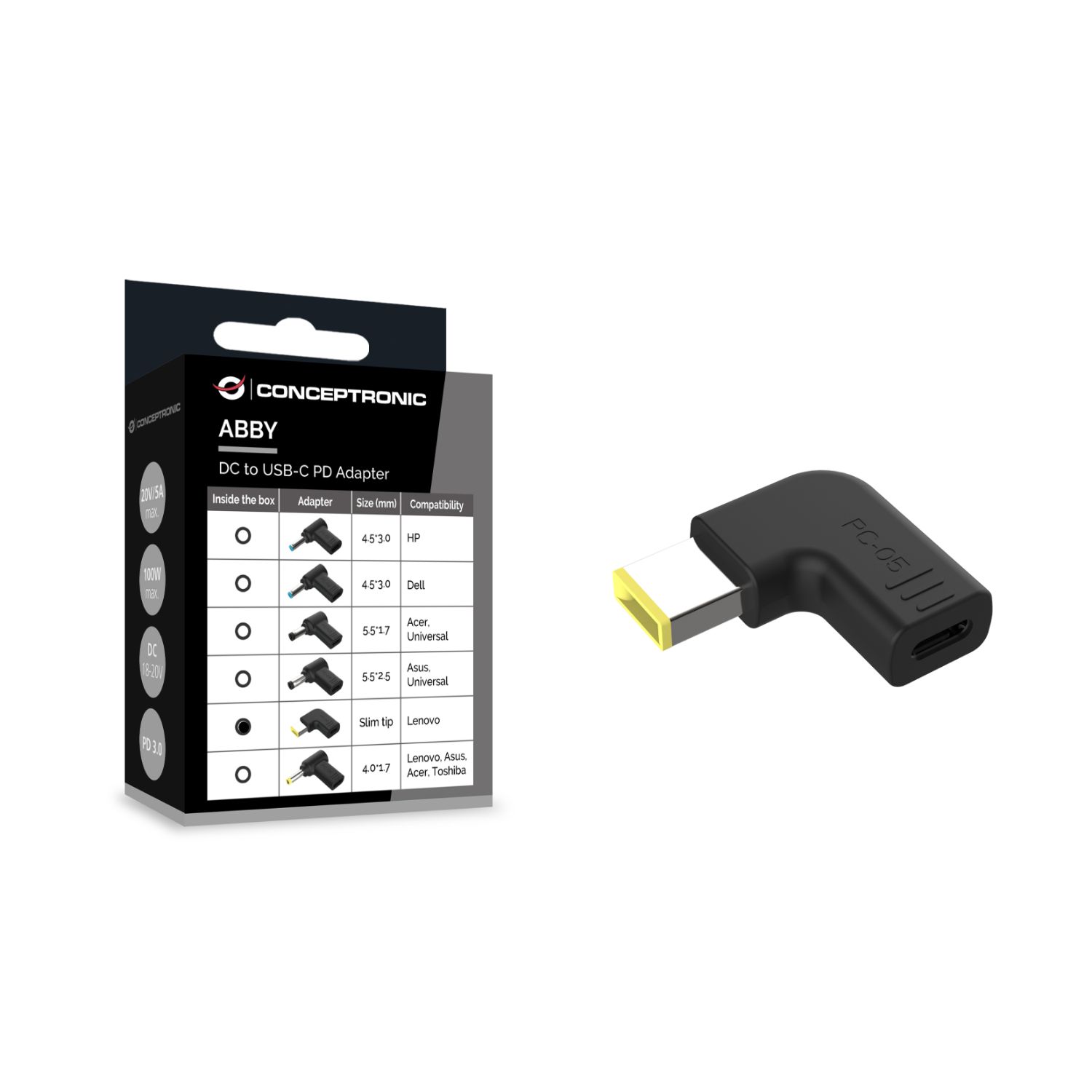 ABBY15PC05 - Adaptador CONCEPTRONIC Slim USB-C a DC para Lenovo (ABBY15PC05)