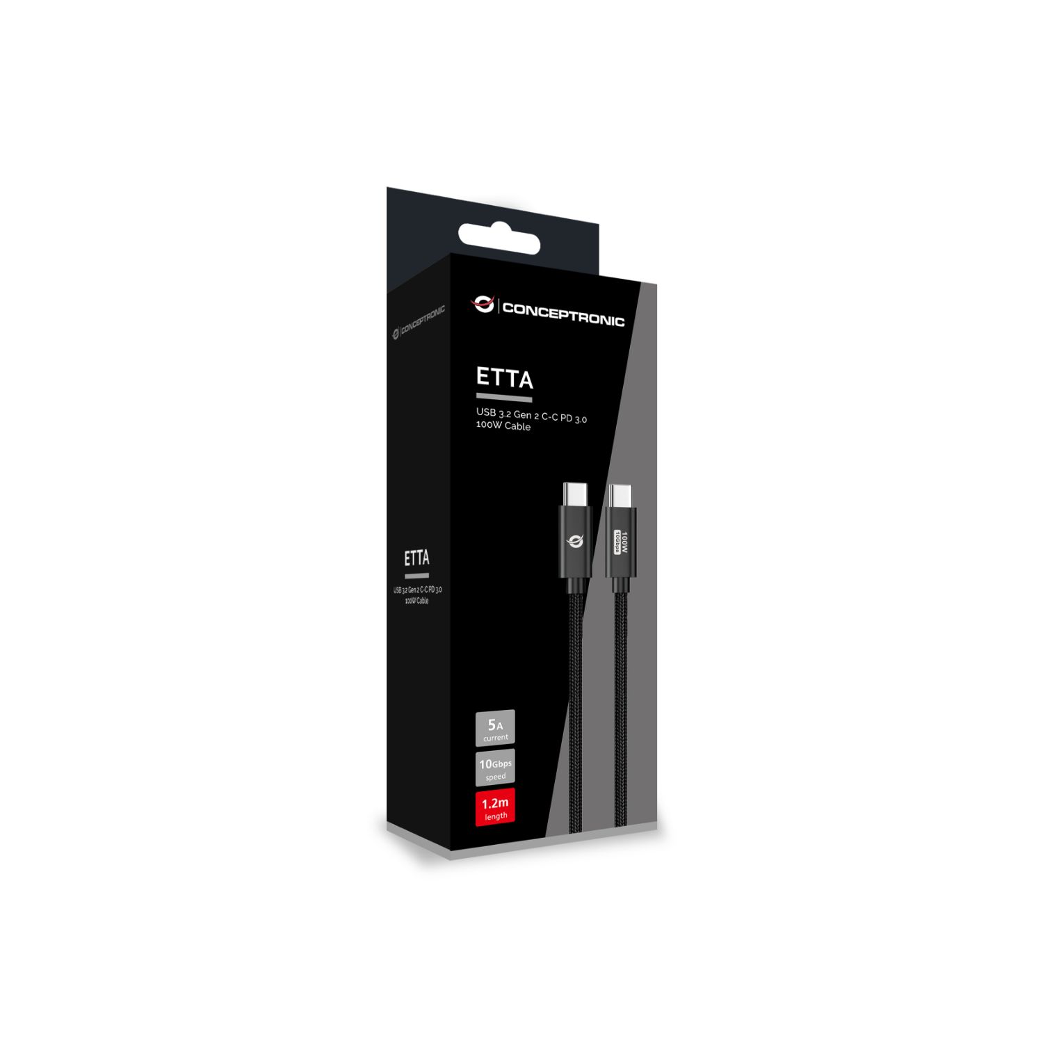 ETTA02B12 - Cable CONCEPTRONIC USB-C 3.1/M a USB-C 3.1/M 100W 1.2m Negro (ETTA02B12)